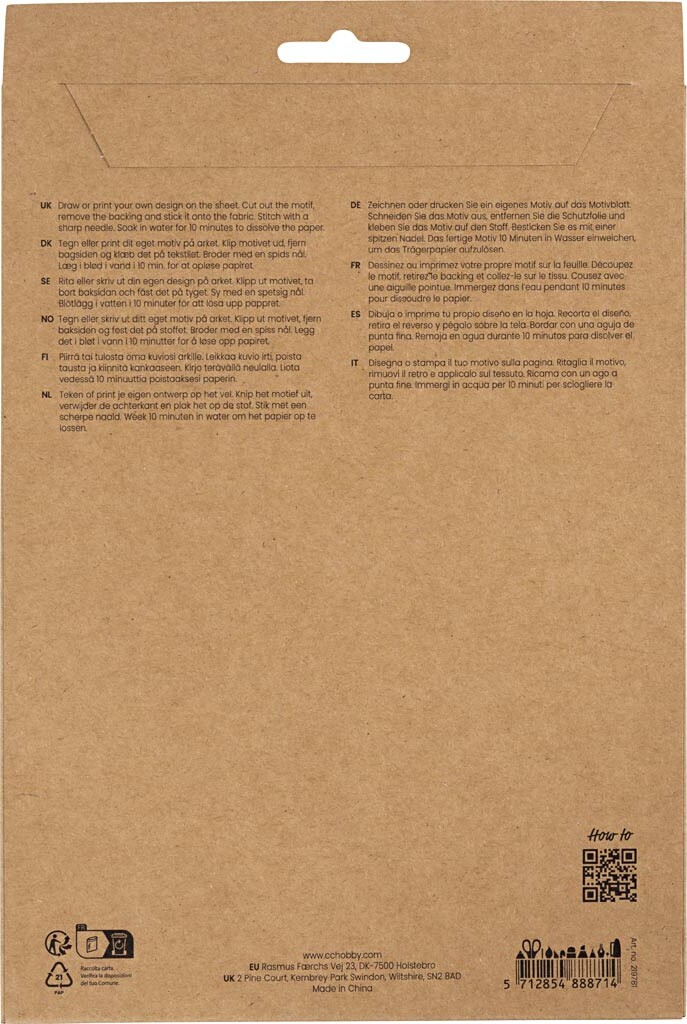 Vandopløselige Broderiark - A5 - Ark 148 5X210 Mm - Hvid - 8 Ark