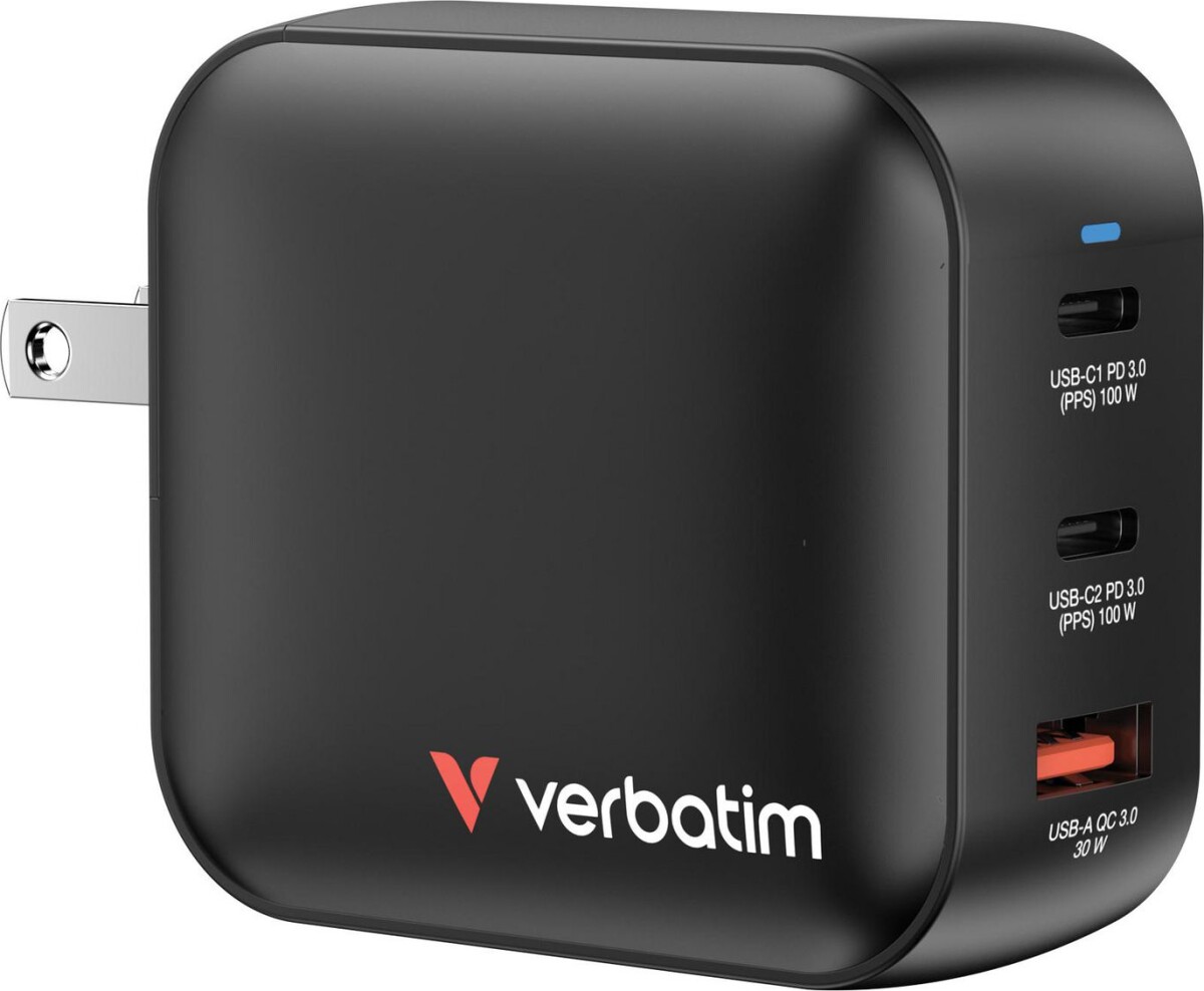 Verbatim - 100Wgan Charger 3 Port Us Plug With Eu And Uk Adaptors