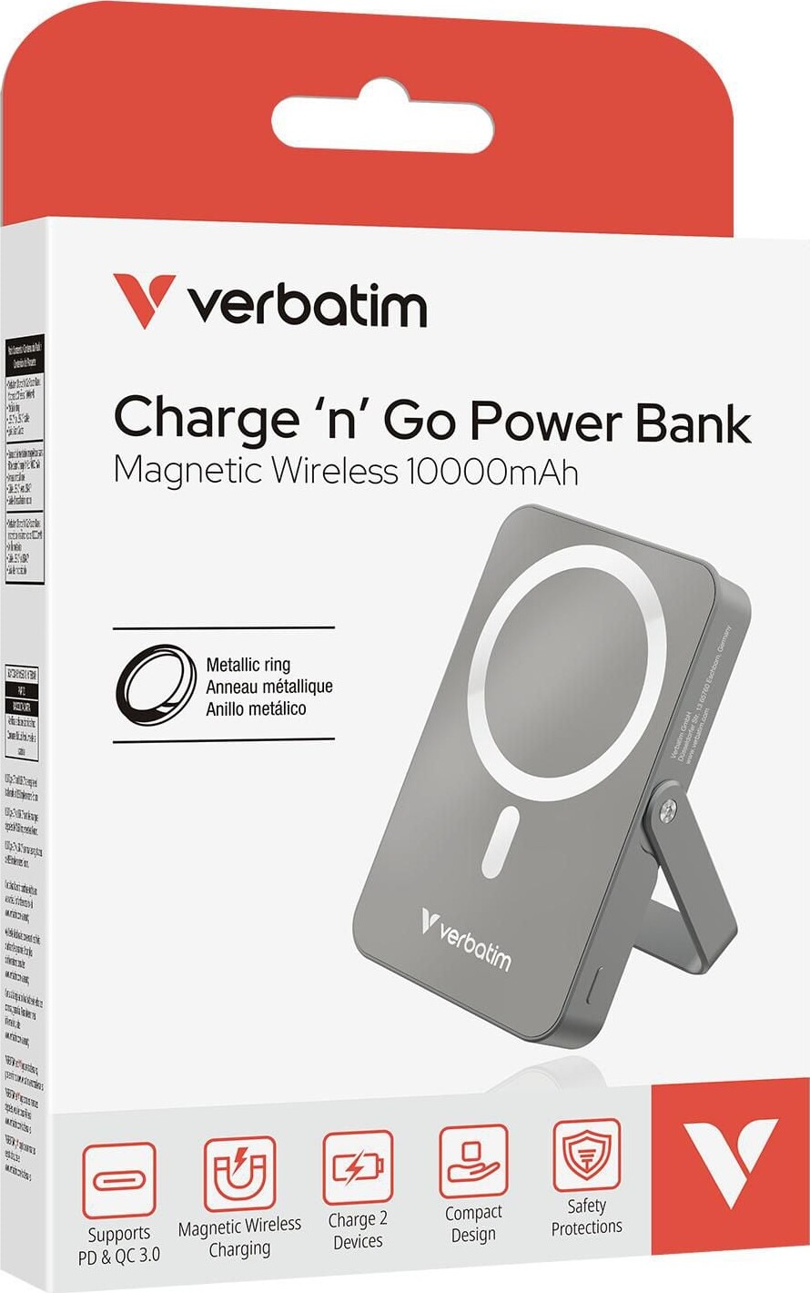 Verbatim - Charge N Go Magnetic Wireless Power Bank With Stand - 10000 Mah