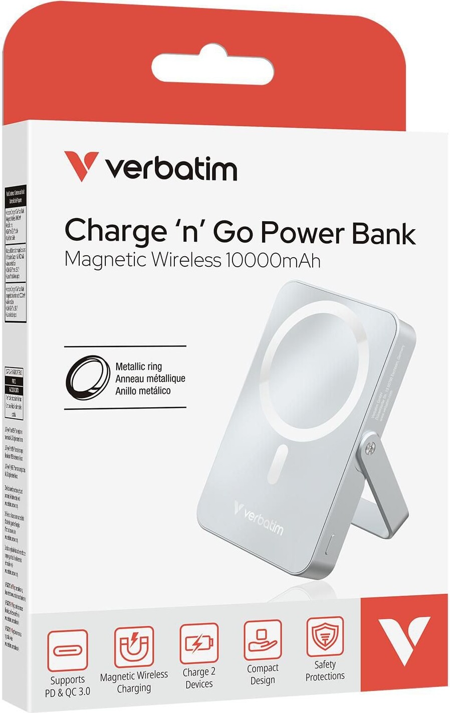 Verbatim - Charge N Go Magnetic Wireless Power Bank With Stand - 10000 Mah