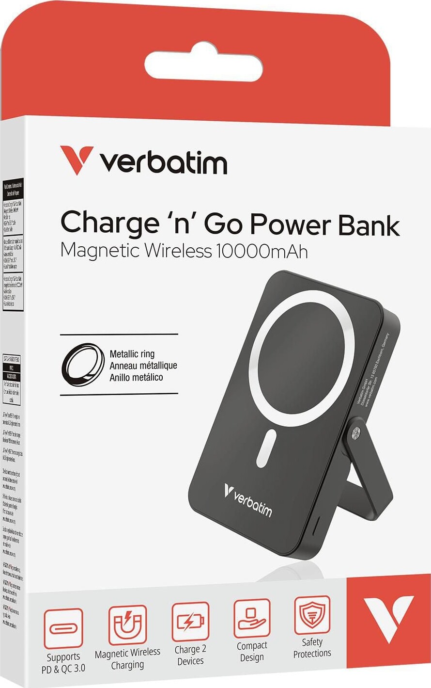 Verbatim - Charge N Go Magnetic Wireless Power Bank With Stand - 10000 Mah