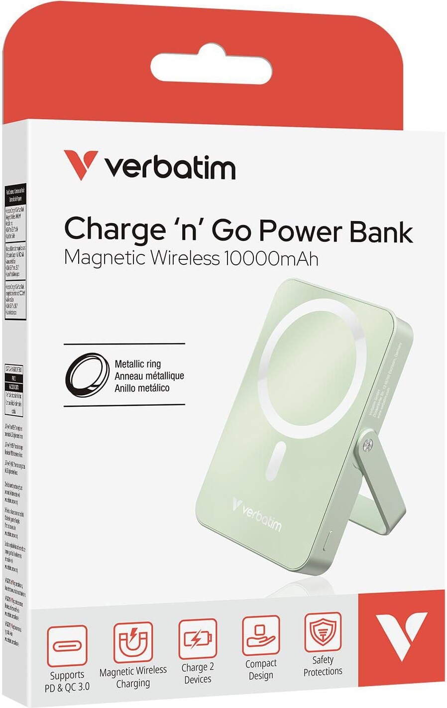 Verbatim - Charge N Go Magnetic Wireless Power Bank With Stand - 10000 Mah