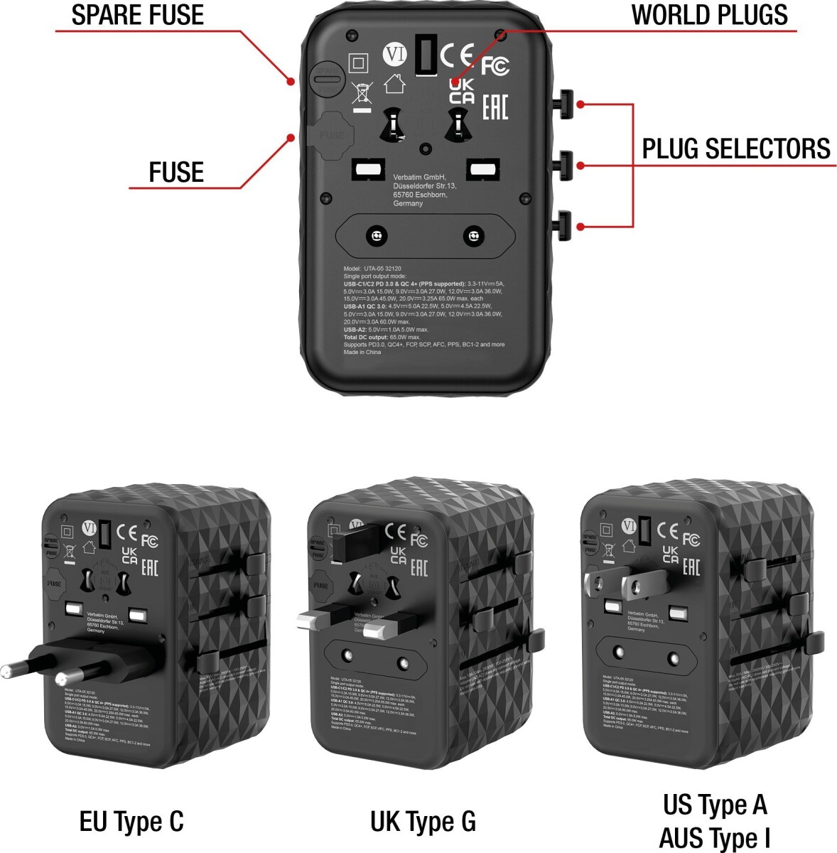Verbatim - Gan Iii Universal Rejseadapter Uta-05 Pd65W Qc 4