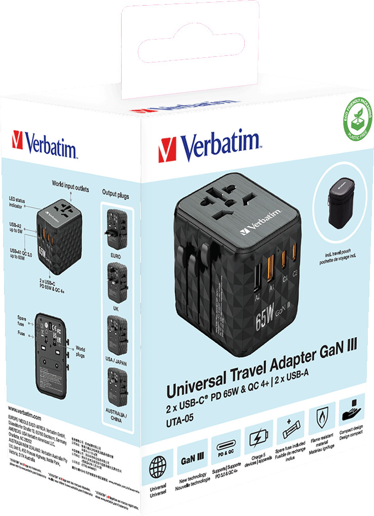Verbatim - Gan Iii Universal Rejseadapter Uta-05 Pd65W Qc 4