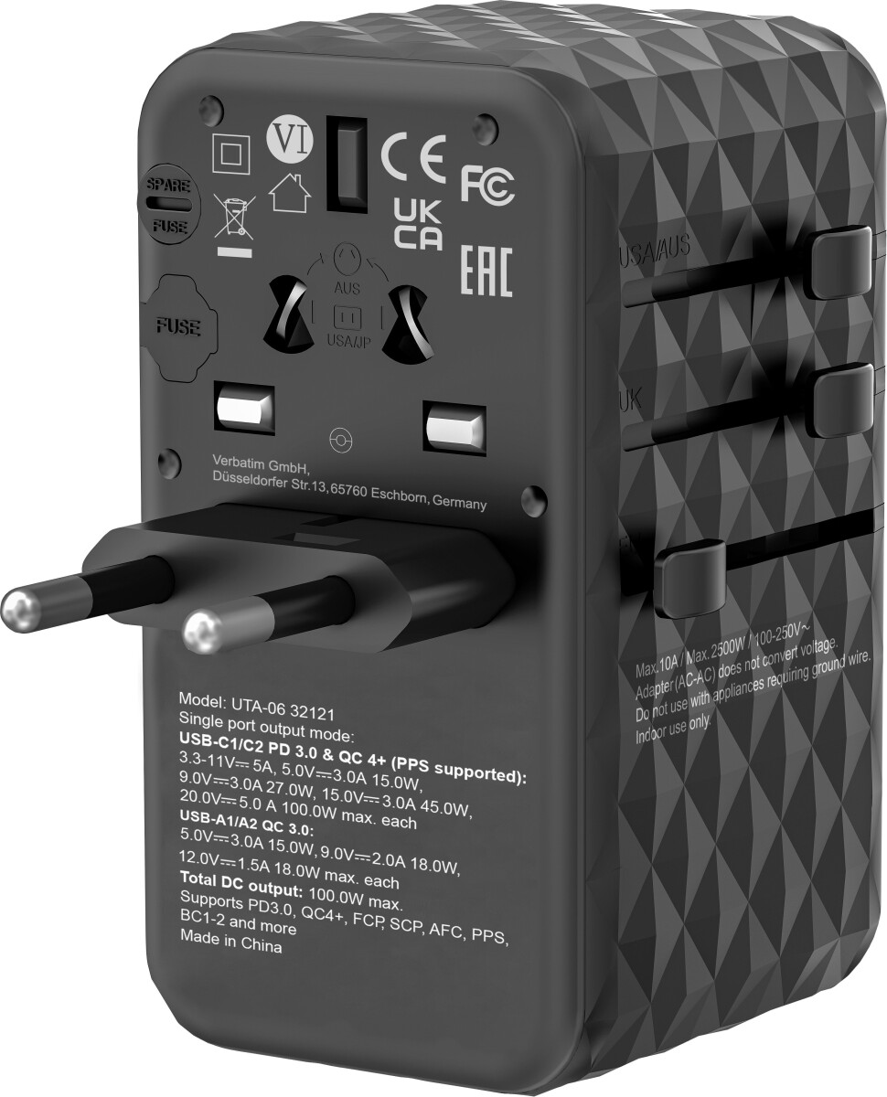 Verbatim - Gan Iii Universal Rejseadapter Uta-06 Pd100W Qc 4