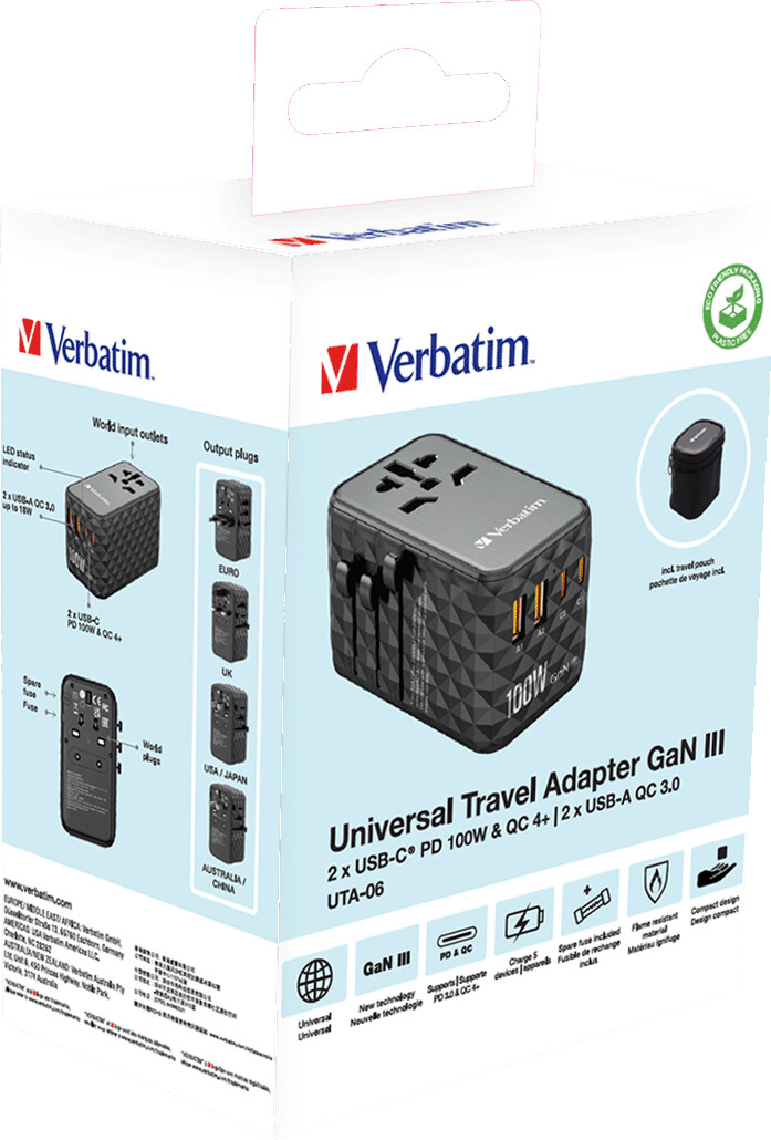 Verbatim - Gan Iii Universal Rejseadapter Uta-06 Pd100W Qc 4