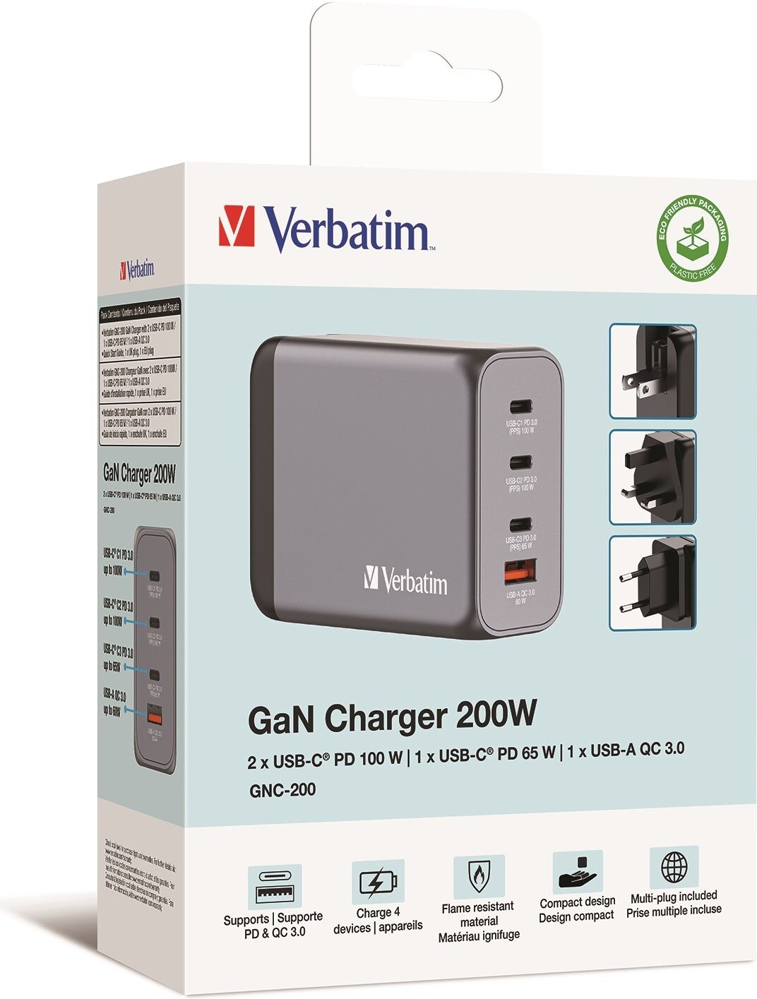 Verbatim - Gnc-200 Gan Charger 4 Port 200W Usb-Ausb-C