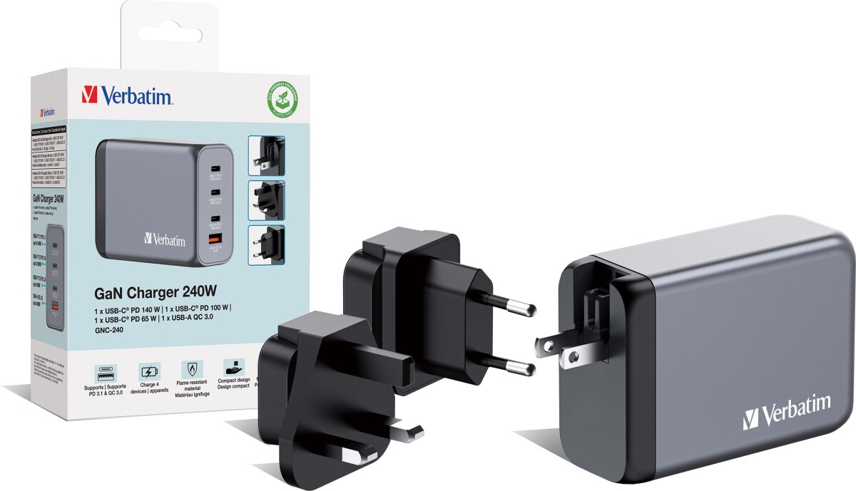 Verbatim - Gnc-240 Gan Charger 4 Port 240W Usb-Ausb-C