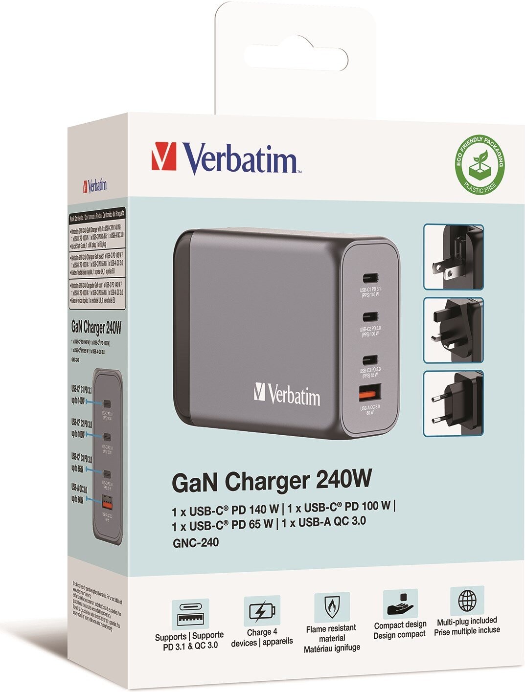 Verbatim - Gnc-240 Gan Charger 4 Port 240W Usb-Ausb-C