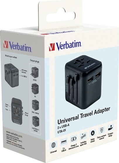 Verbatim - Universal Travel Adapter Uta-01 With 2Xusb Charger