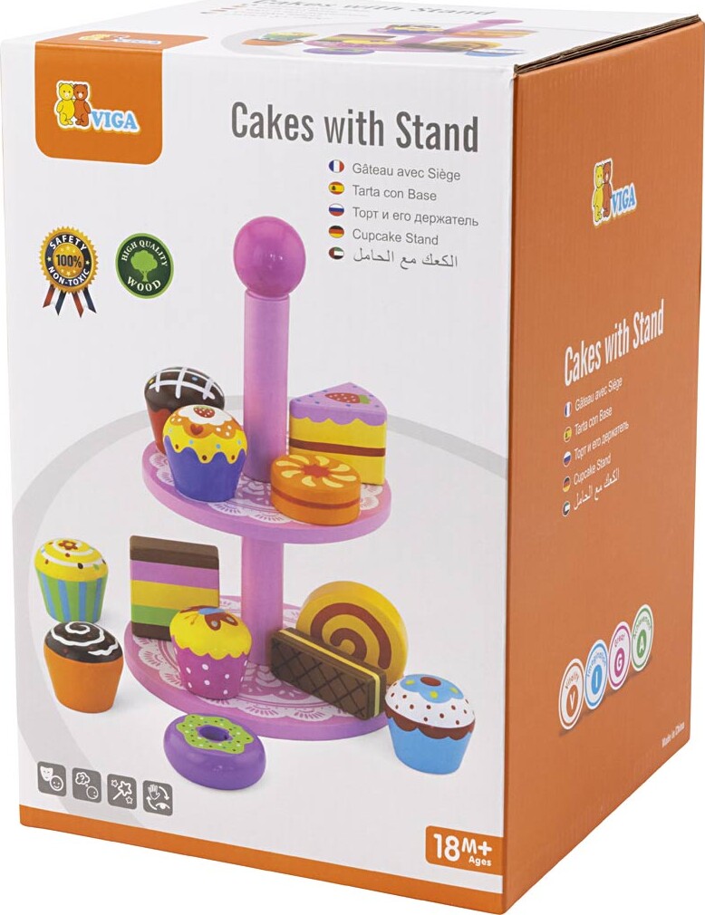 Viga - Legemad I Træ - Cupcakes Med Kagestativ - 12 Kager