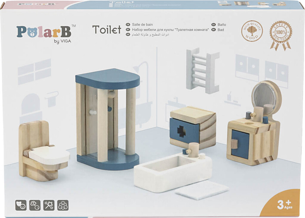 Dukkehus Møbler - Badeværelse - Træ - 7 Dele - Viga