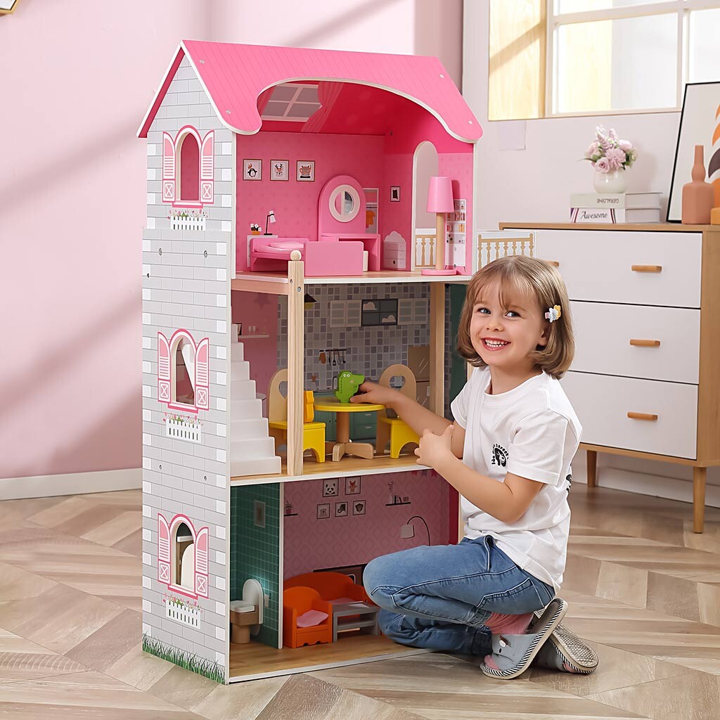 Viga - Big Fancy Doll House - Dukkehus Legesæt I 14 Dele - 44570