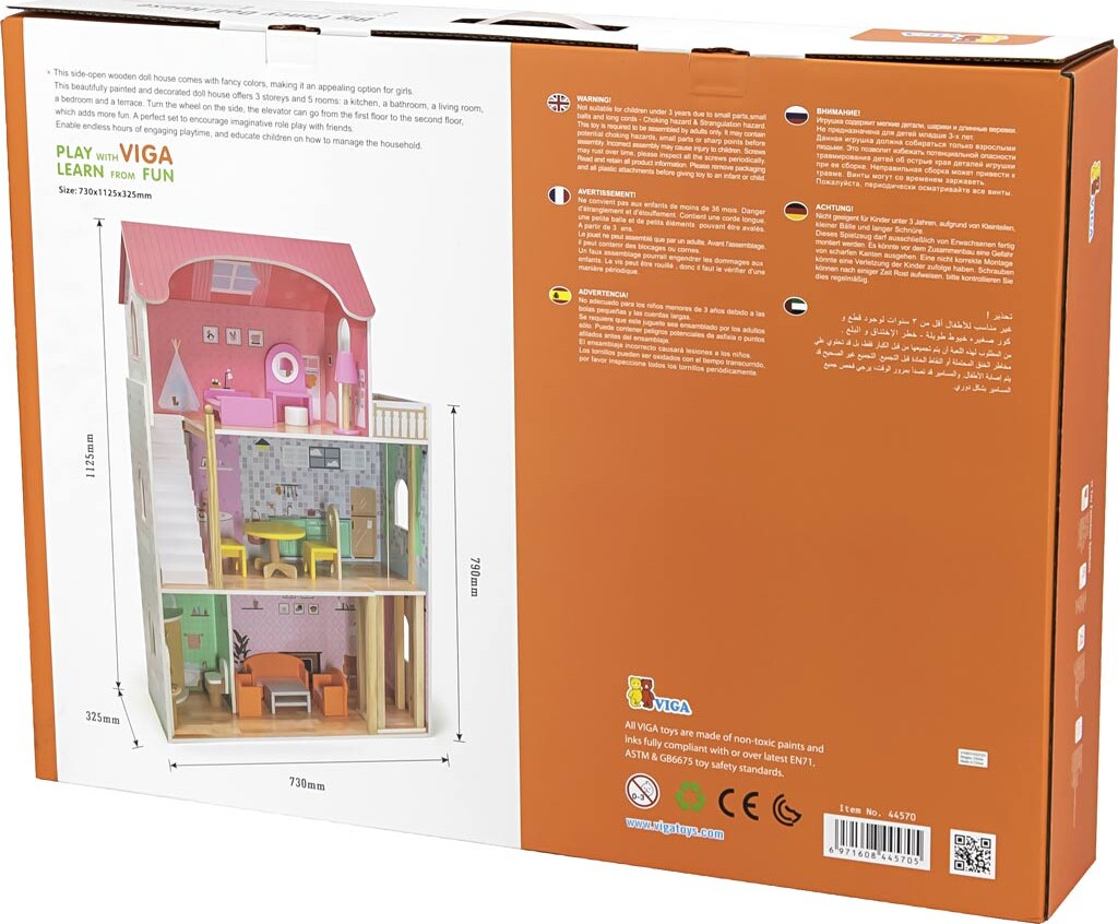 Viga - Big Fancy Doll House - Dukkehus Legesæt I 14 Dele - 44570