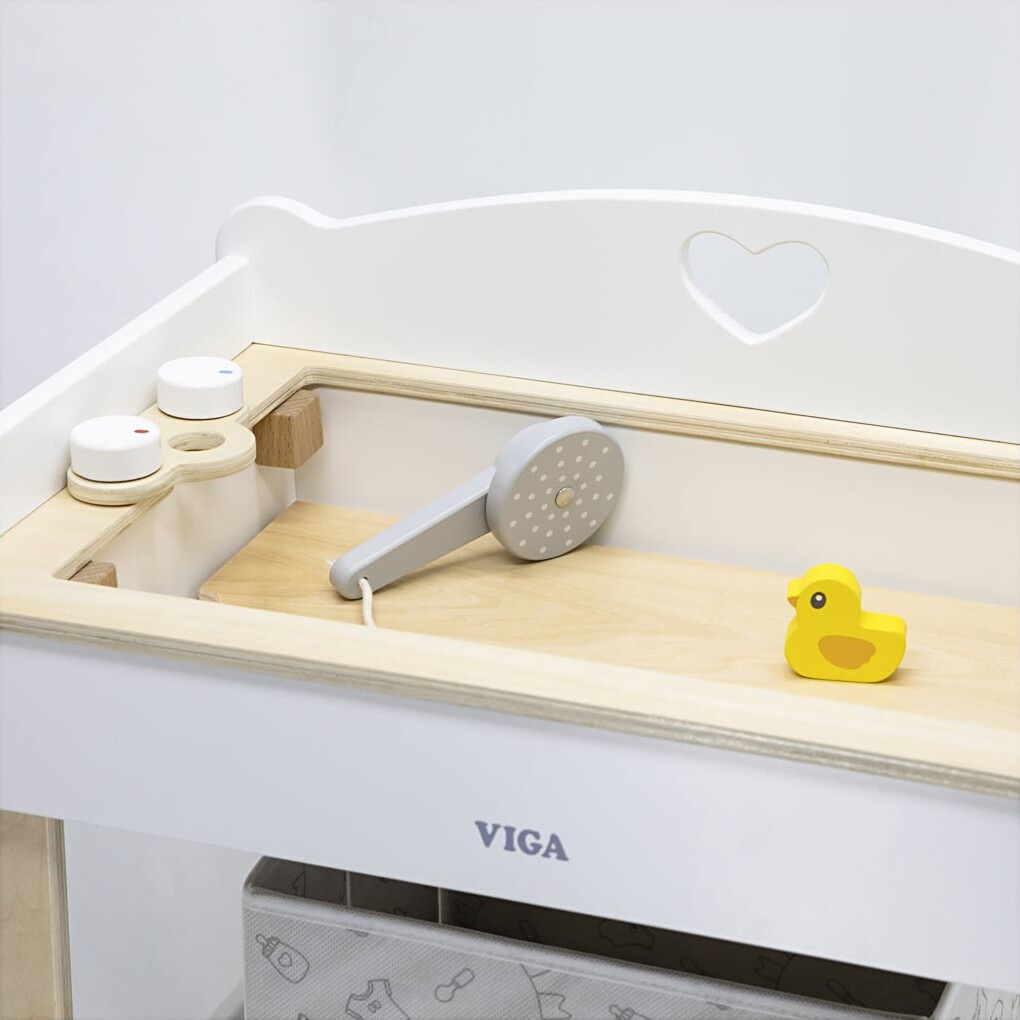 Viga - 2-I-1 Dukke Puslebord I Træ Med Badekar