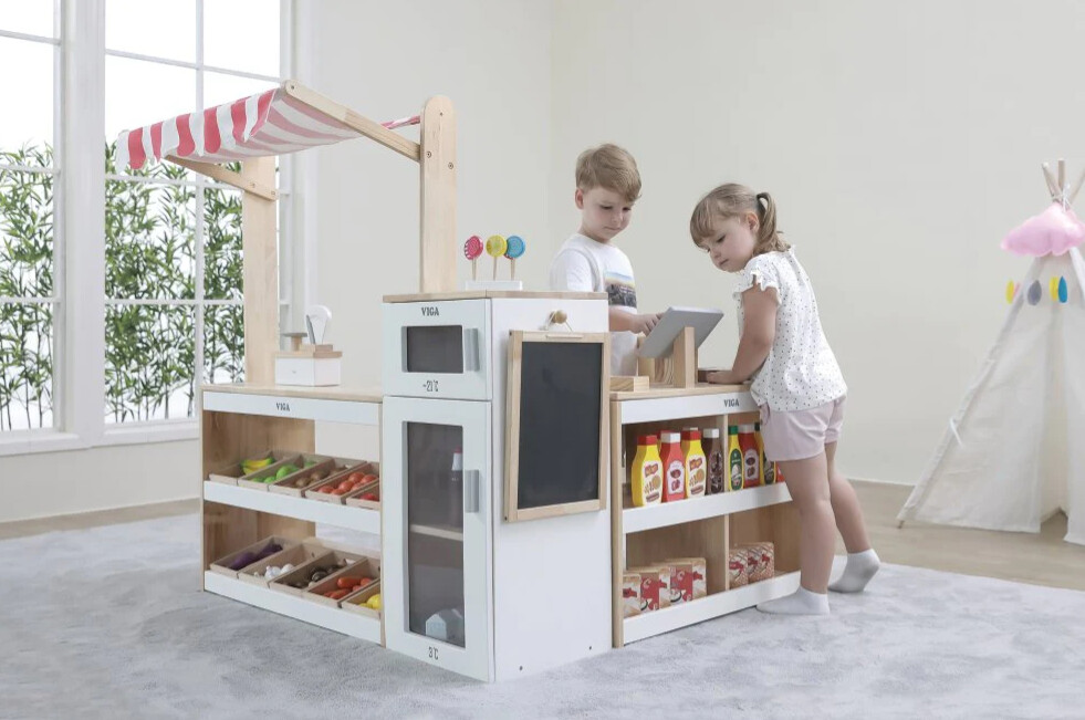 Legetøjs Købmandsbutik I 3 Dele Til Børn - Træ - Viga