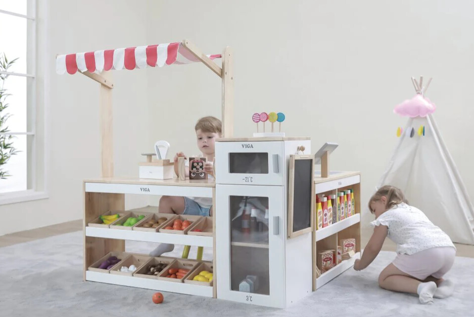 Legetøjs Købmandsbutik I 3 Dele Til Børn - Træ - Viga