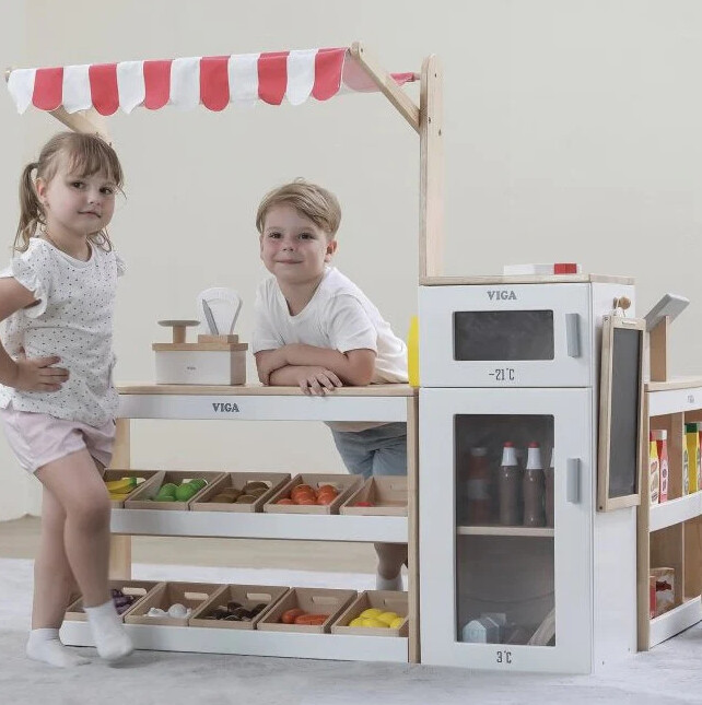 Legetøjs Købmandsbutik I 3 Dele Til Børn - Træ - Viga