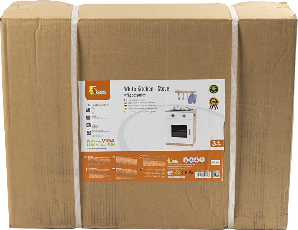 Legetøjs Komfur I Træ Inkl Tilbehør - Hvid - Viga