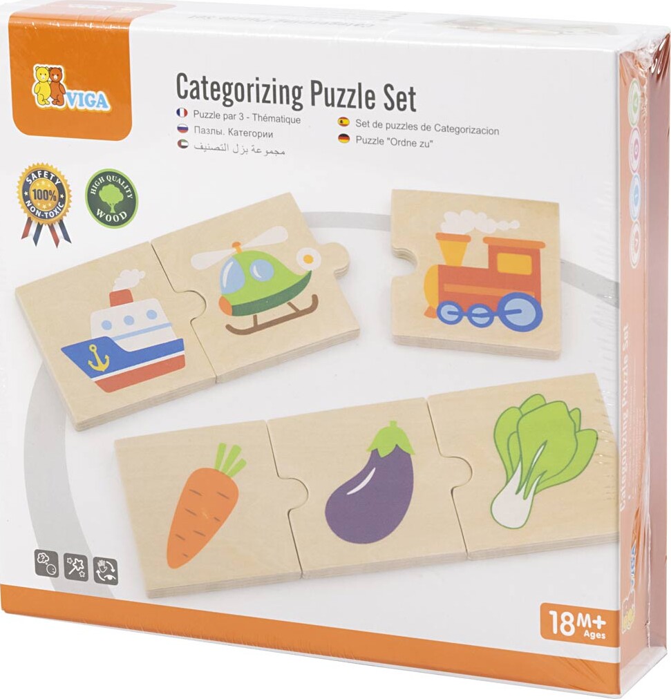 Viga Puslespil I Træ - Kategori Sortering - 8 Mini Puslespil