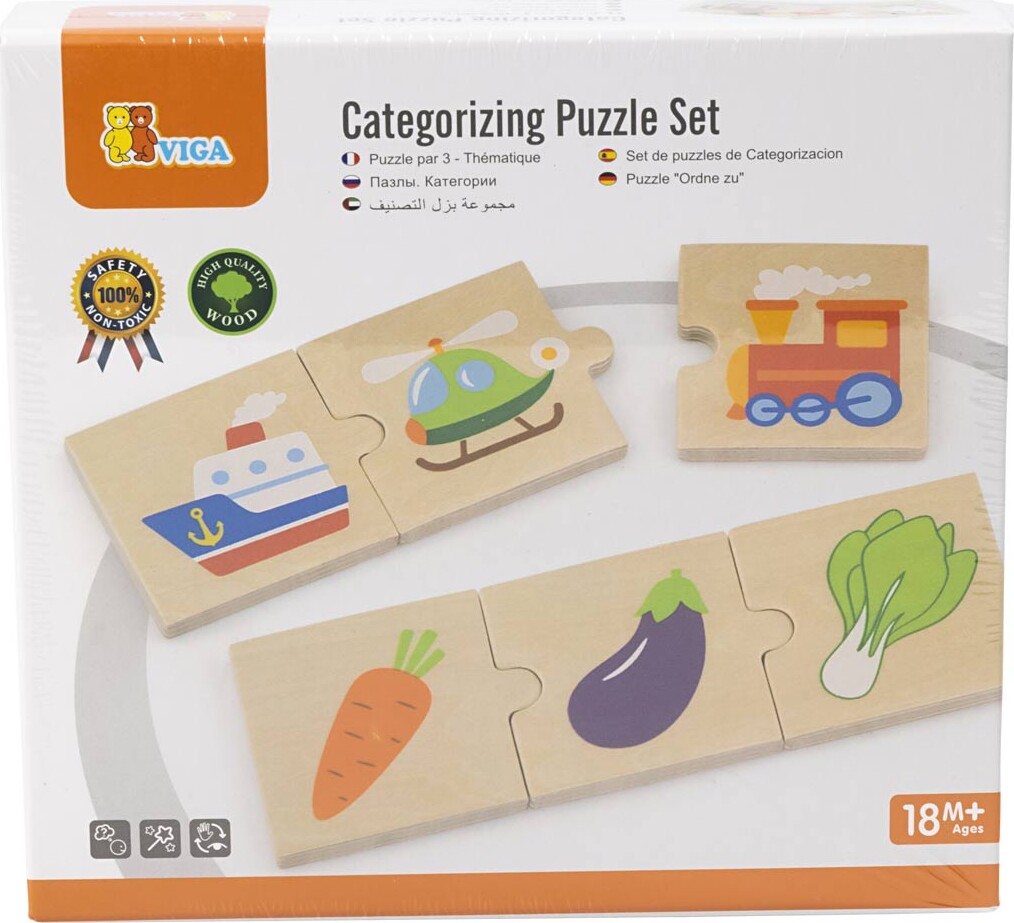 Viga Puslespil I Træ - Kategori Sortering - 8 Mini Puslespil