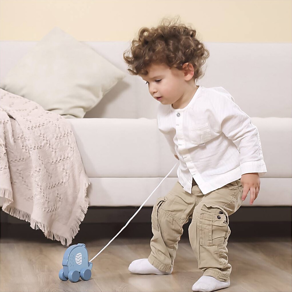 Træk Elefant I Træ - 11 Cm - Blå - Viga