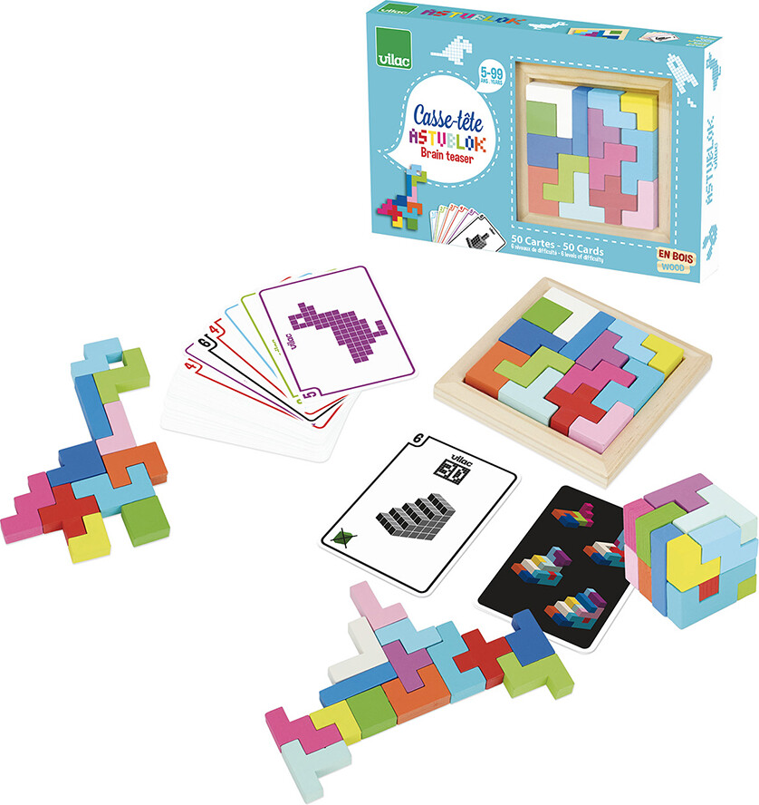 Vilac - Astublok Brain Teaser Spil - Træ - 50 Kort