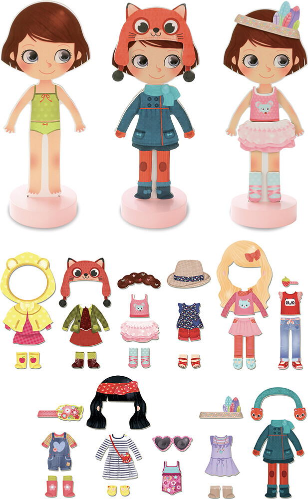 Vilac - Påklædningsdukke I Træ - Magnetisk - 42 Dele