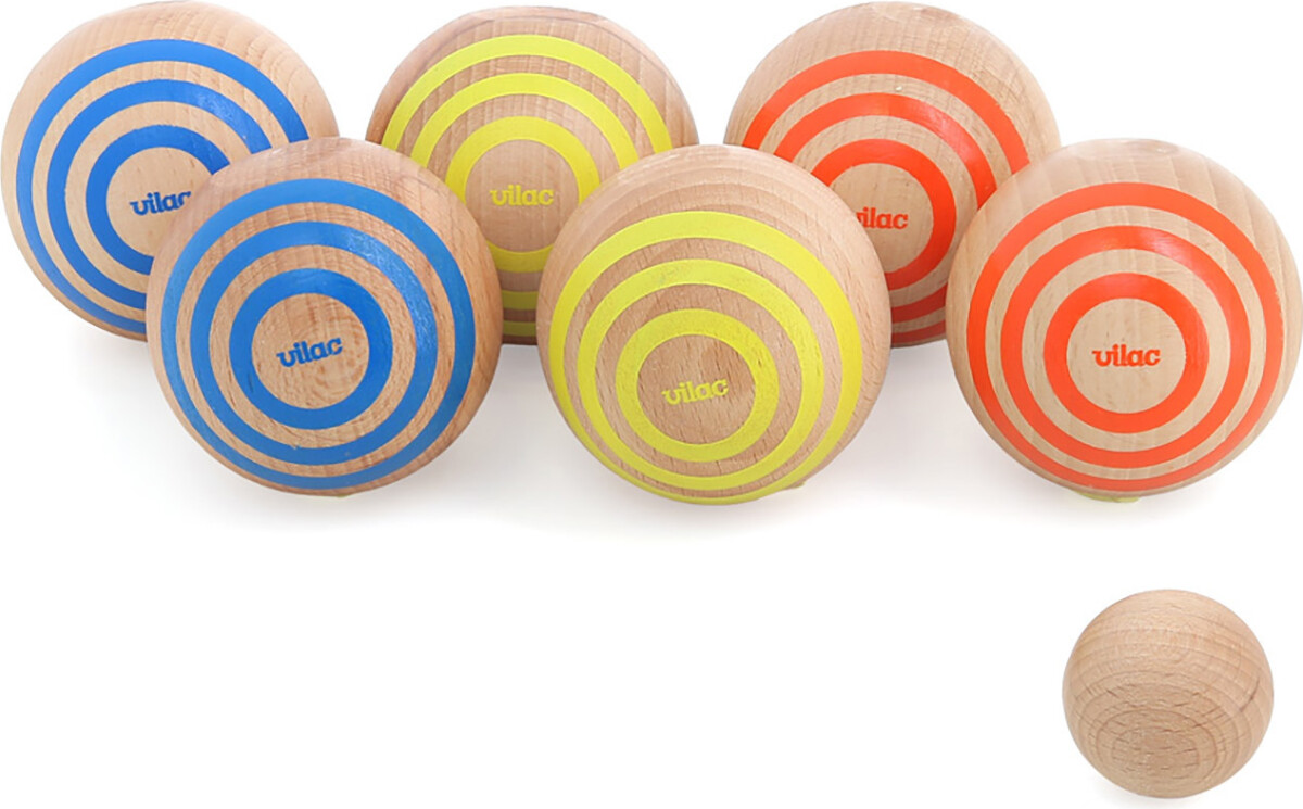 Vilac - Petanque Sæt I Træ - Stripes - 6 Kugler Og 1 Gris