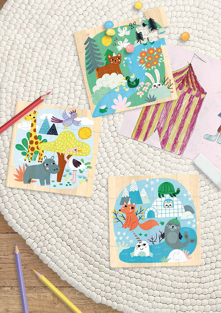 Vilac - Puslespil Til Børn - Dyr - Michelle Carlslund - 3X16 Brikker