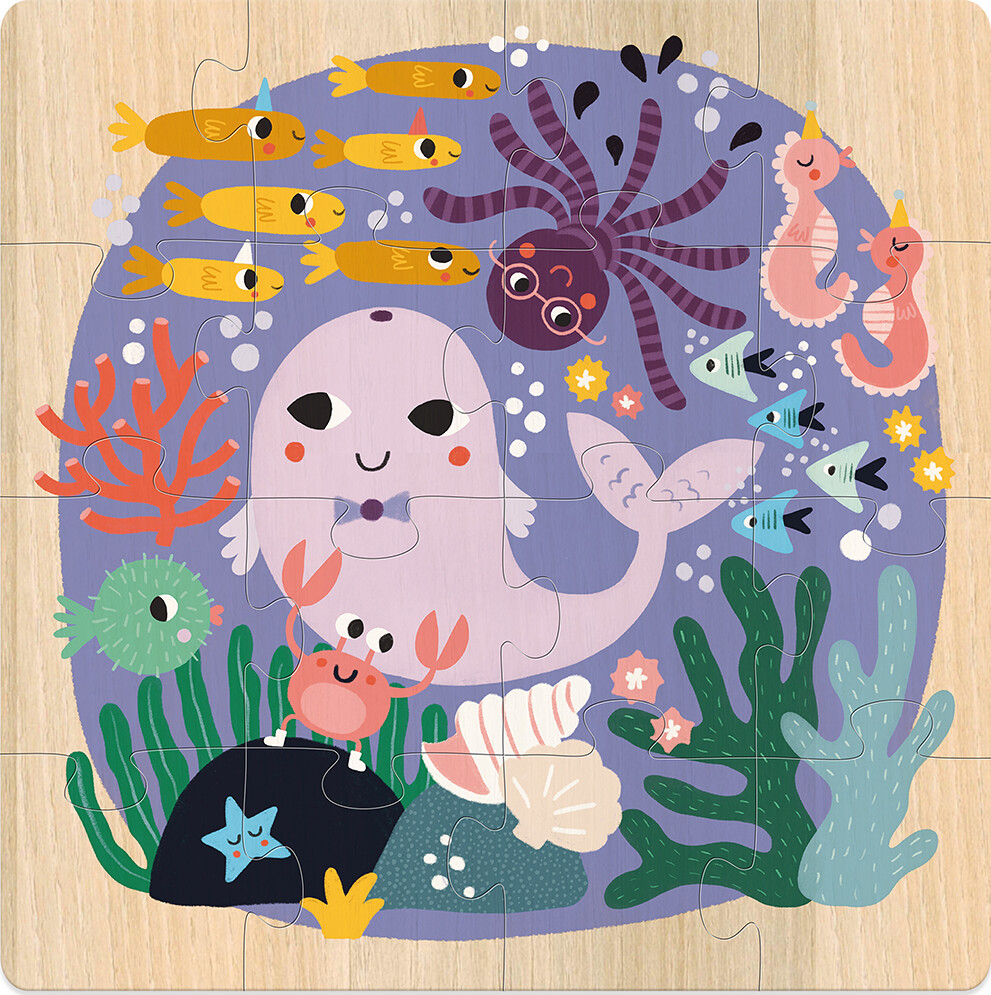 Vilac - Puslespil Til Børn - Dyr I Luften Og Vandet - 3X16 Brikker