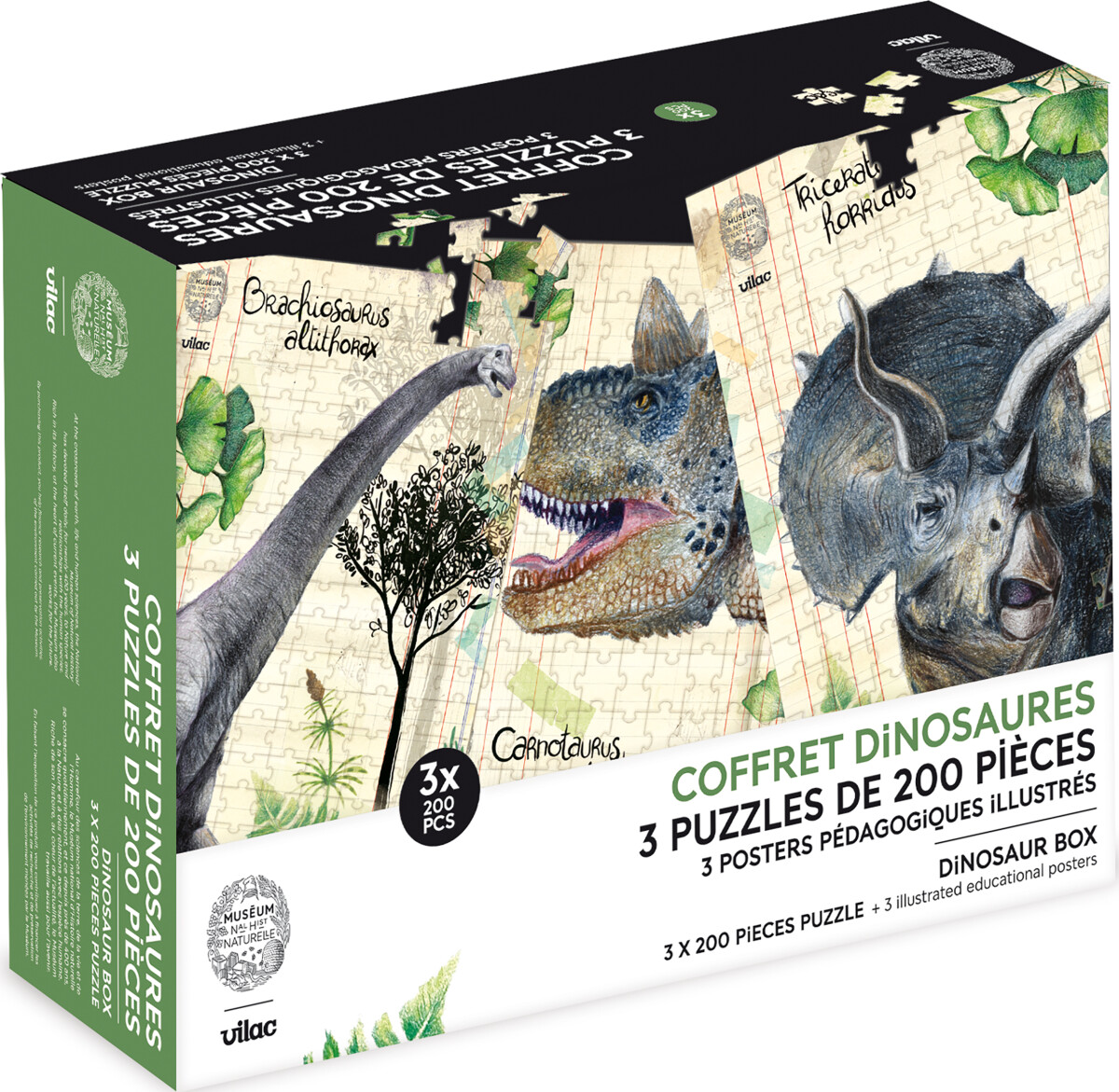 Vilac - Dinosaur Puslespil - Naturhistorisk Museum - 3X200 Brikker