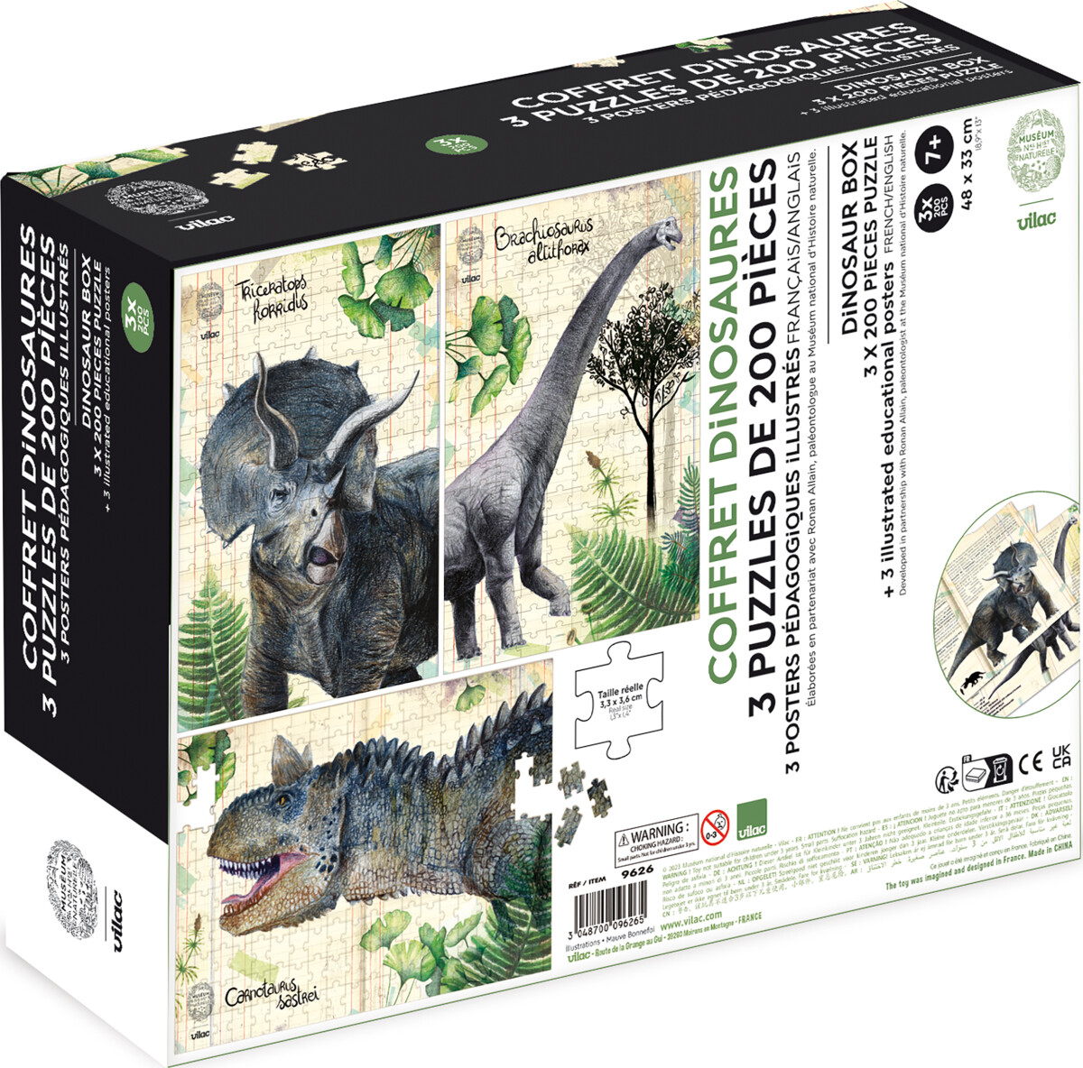 Vilac - Dinosaur Puslespil - Naturhistorisk Museum - 3X200 Brikker