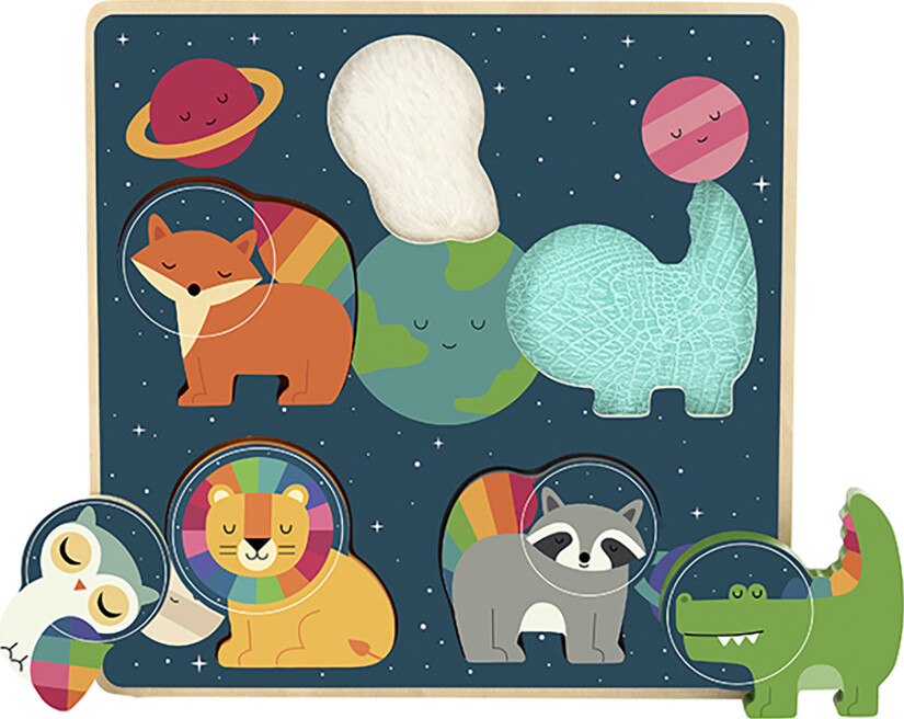 Vilac - Træ Puslespil Til Børn - Føl Og Find - Rummet - 5 Brikker