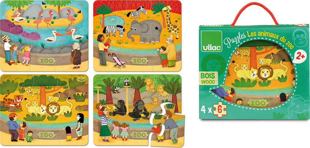 Vilac - Træ Puslespil Til Børn - Dyr I Zoo - 4X6 Brikker