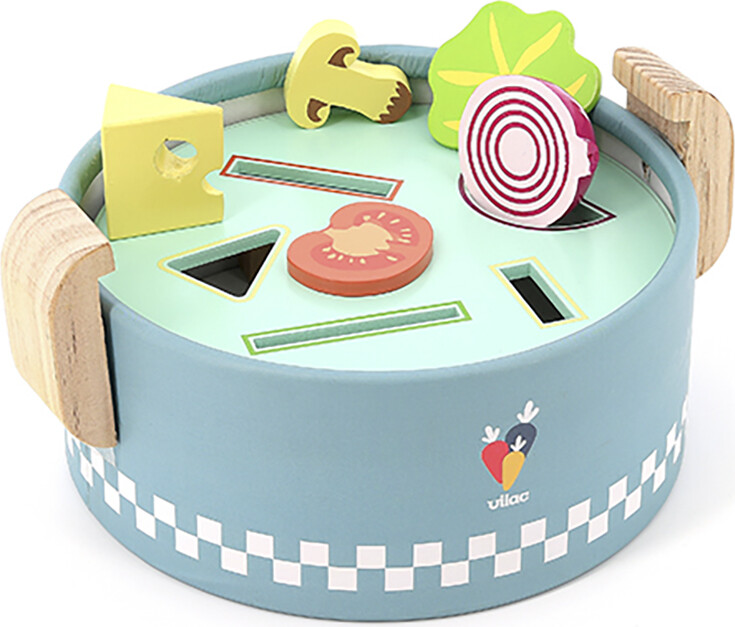 Vilac - Puttekasse I Træ - Gryde Med Mad - 13 Dele