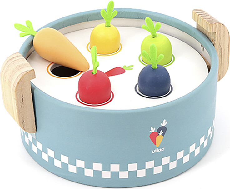 Vilac - Puttekasse I Træ - Gryde Med Mad - 13 Dele