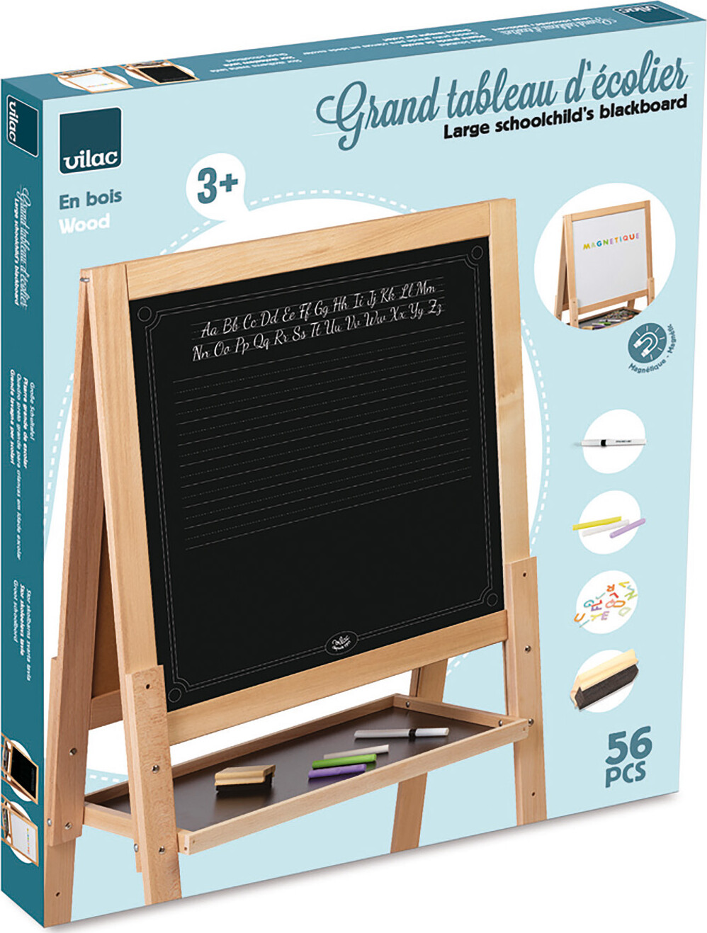 Vilac - 3-I-1 Whiteboard Magnettavle Og Kridttavle Til Børn