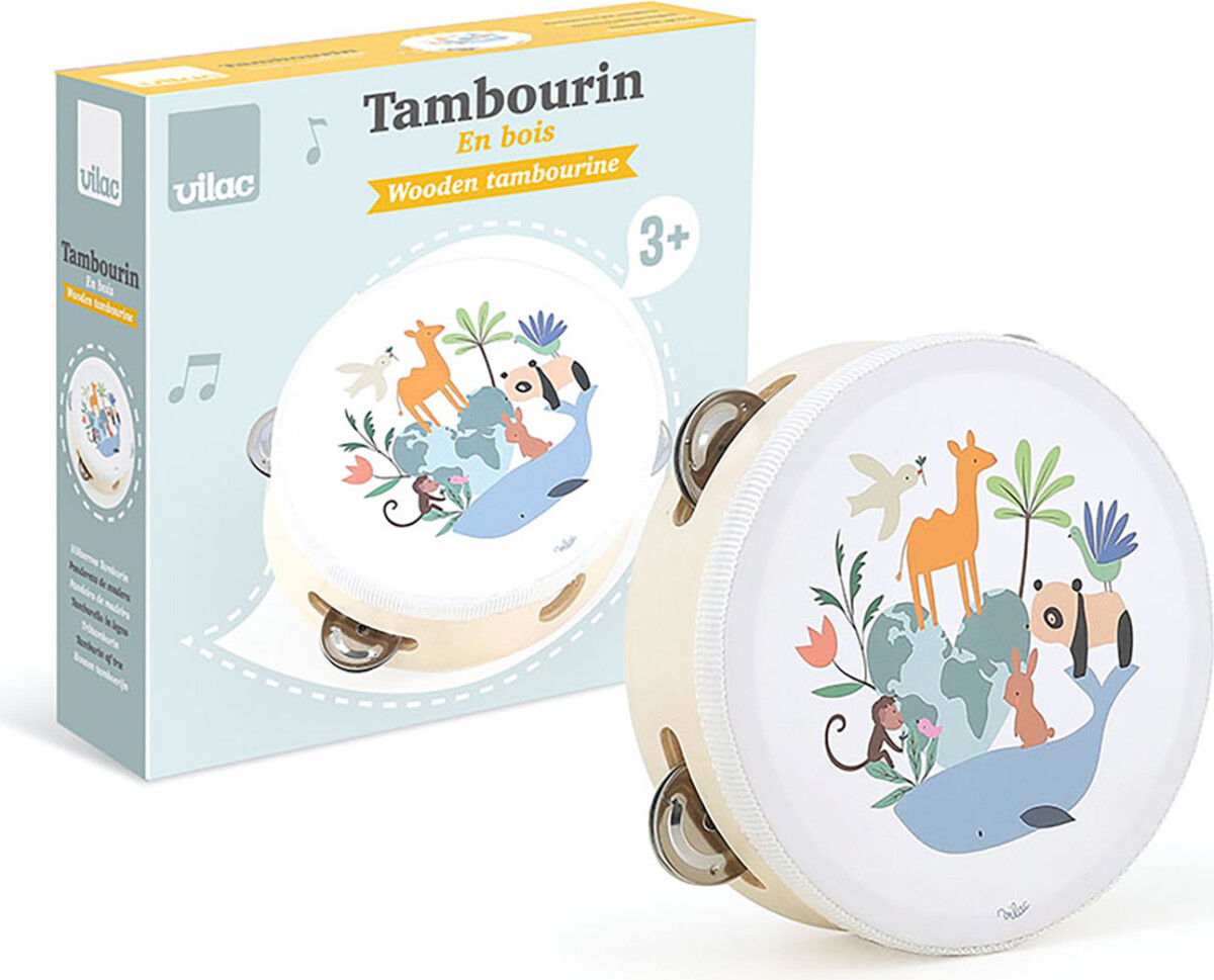 Vilac - Tamburin Instrument Til Børn - Dyr - Hvid