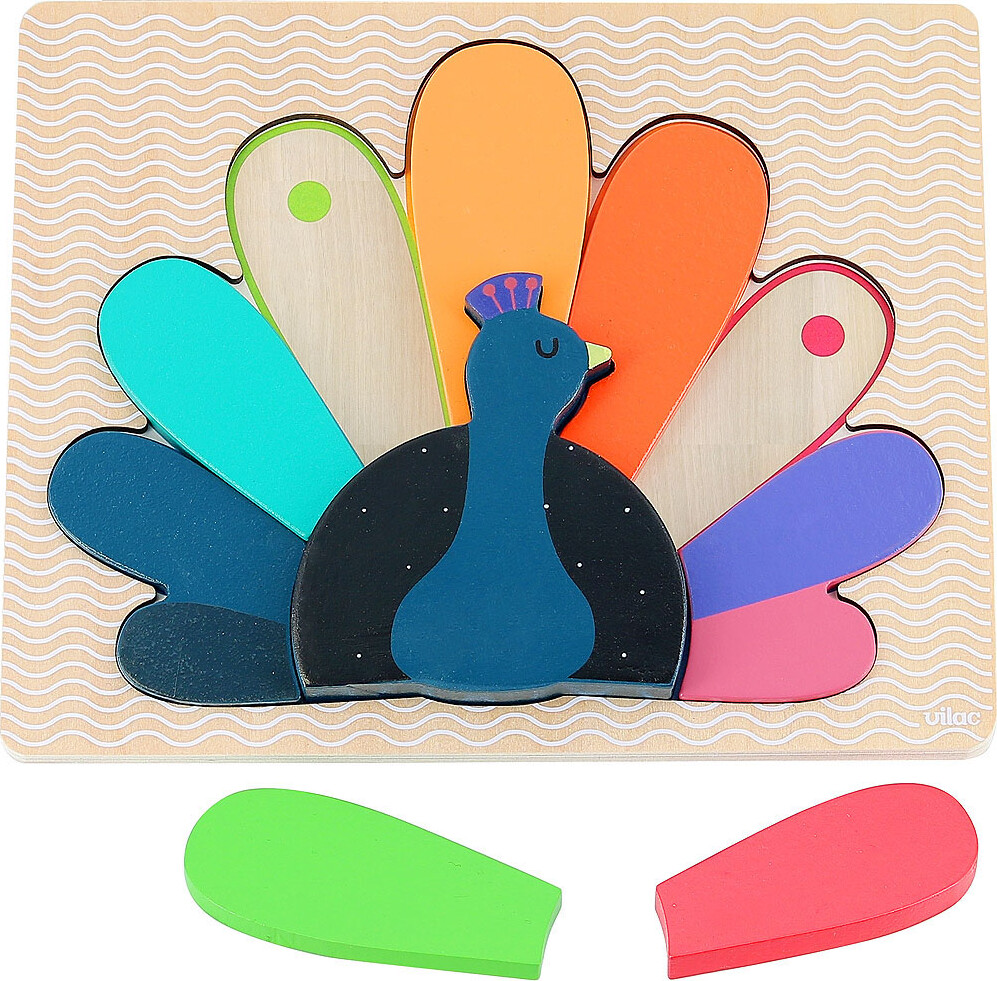 Vilac - Træpuslespil Til Børn - Påfugl - Andy Westface - 12 Brikker