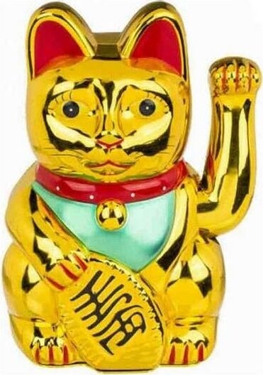 Vinkekat Figur - Guld Farve - Ca 20 Cm