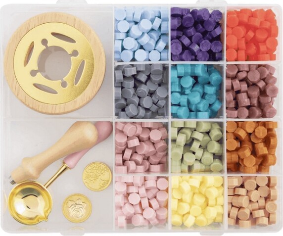 Voks Segl Sæt - 12 Farver Og 2 Stempler