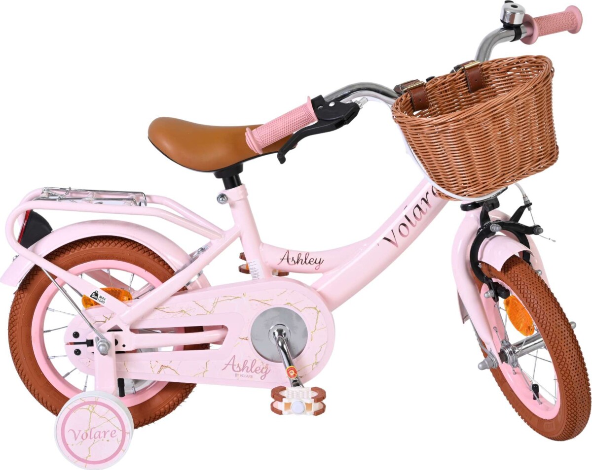 Volare - Ashley - 12 Børnecykel Med Støttehjul - Kurv - Pastel Pink