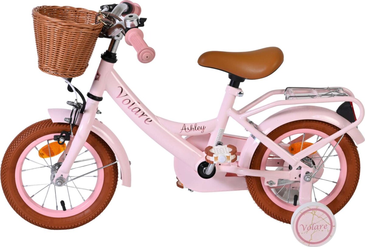 Volare - Ashley - 12 Børnecykel Med Støttehjul - Kurv - Pastel Pink