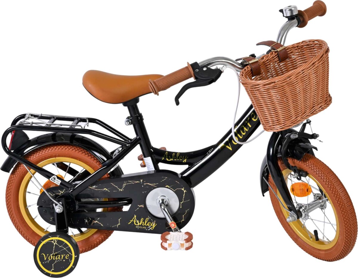 Volare - Ashley 12 Børnecykel - Med Kurv Og Støttehjul - Sort