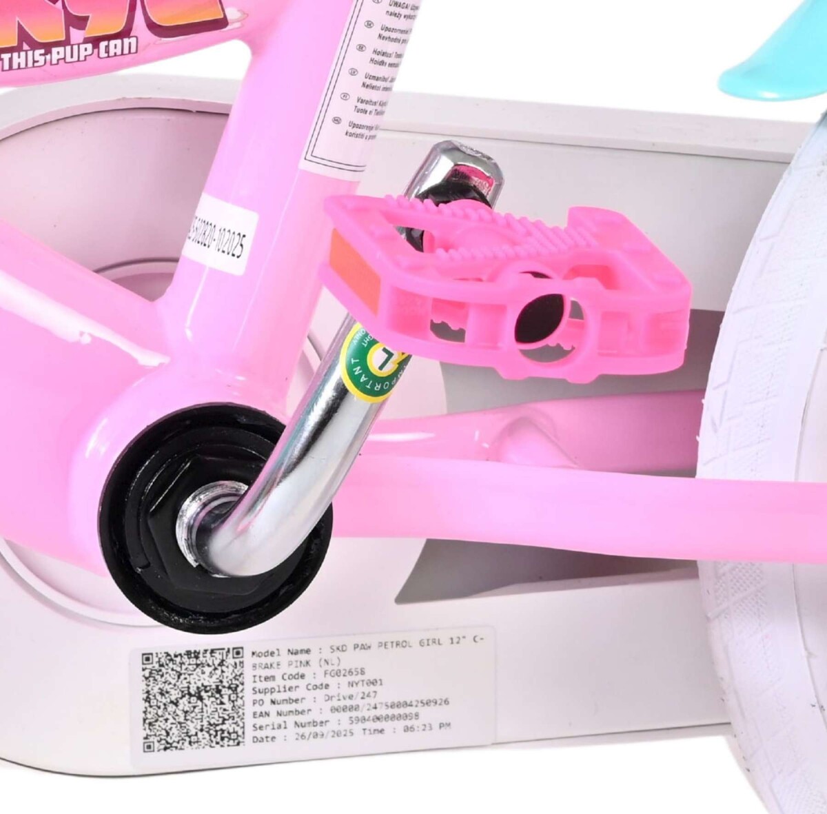 Volare - Paw Patrol - Cykel - 12 Tommer - Med Støttehjul - Pink