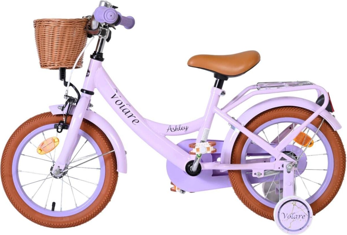 Volare - Ashley 14 Børnecykel - Kurv Og Støttehjul - Lilla Pastel