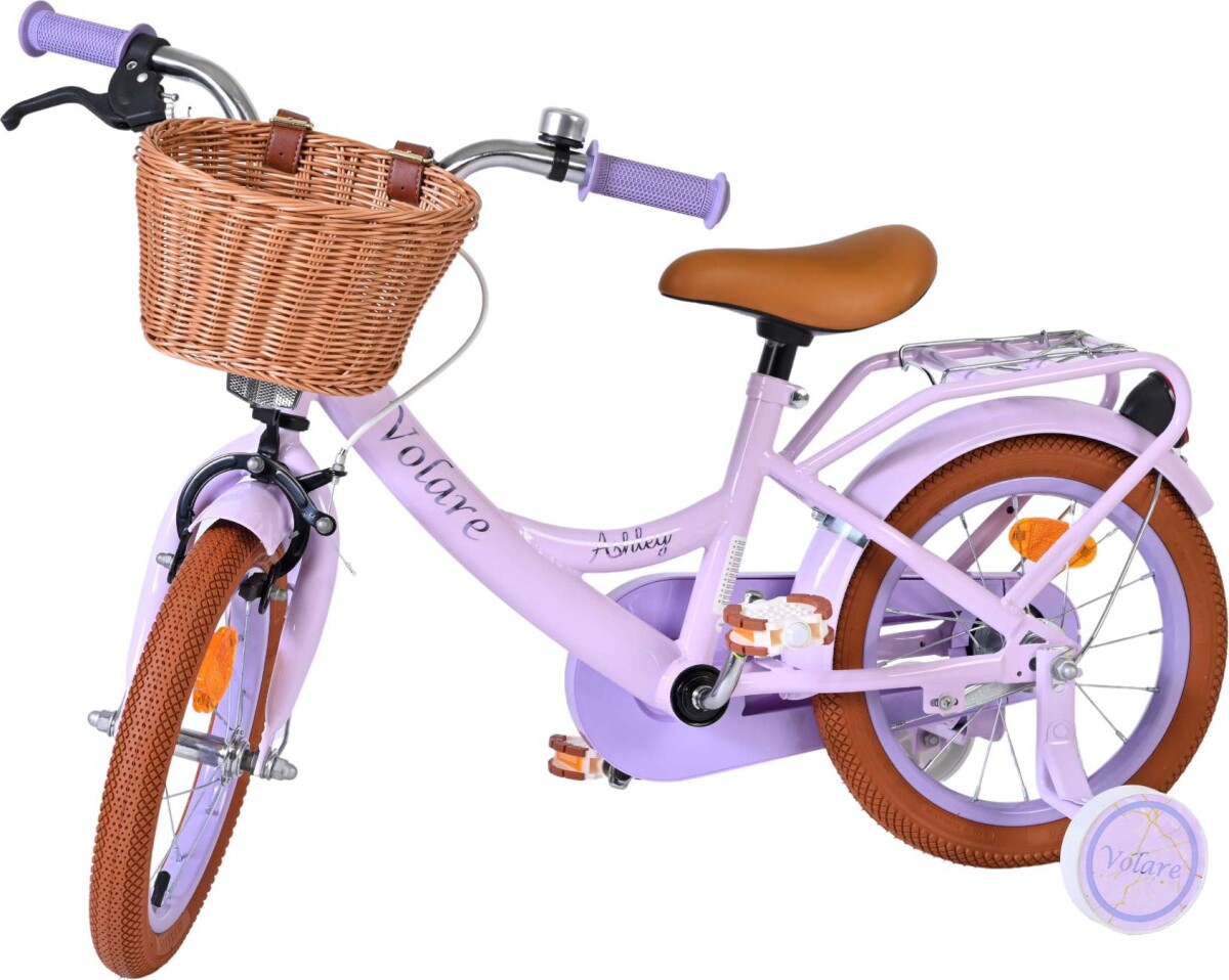 Volare - Ashley 14 Børnecykel - Kurv Og Støttehjul - Lilla Pastel