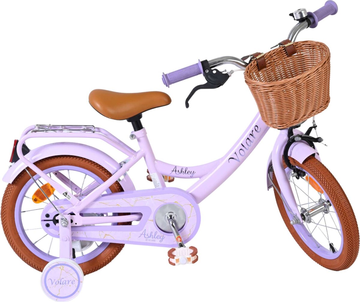 Volare - Ashley 14 Børnecykel - Kurv Og Støttehjul - Lilla Pastel