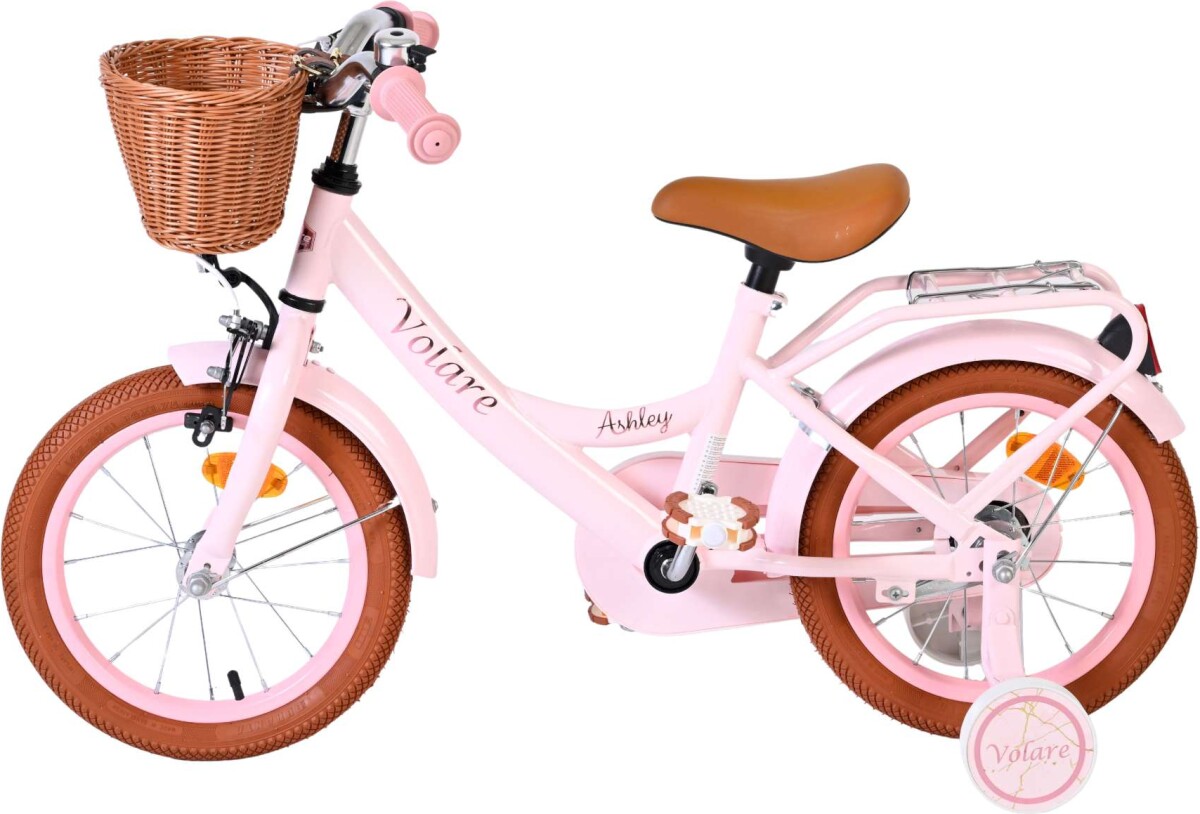 Volare - Ashley 14 Børnecykel - Kurv Og Støttehjul - Pink Pastel